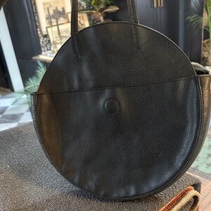 Anthropologie Sleek Black Round Shoulder Bag